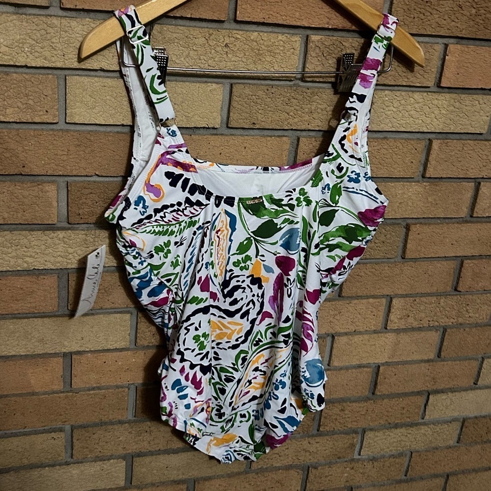 NWT Anne Cole Women's Square Neck One Piece Swimsuit Paisley Multicolor Size 14 - Picture 4 of 6